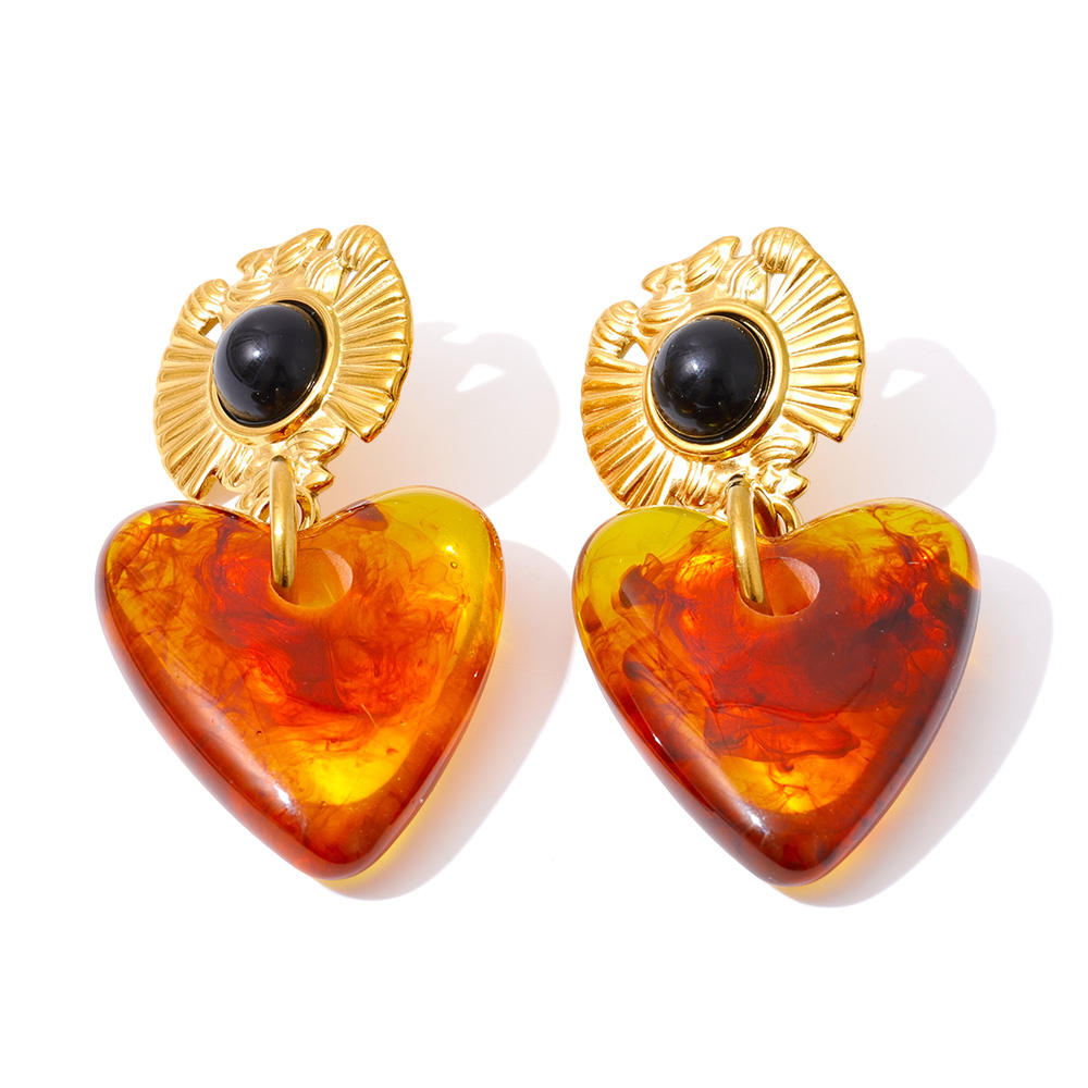 Pendientes de Corazón en Acero y Resina Acrílica AMAYALI